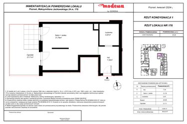 Rzut - Mieszkanie na sprzedaż 1 pokój o powierzchni 46,02 m² - numer 176 w Modena I