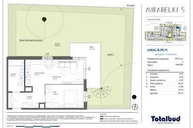 Rzut - Mieszkanie na sprzedaż 2 pokoje o powierzchni 46,87 m² - numer B.P0.11 w Mirabelki 5