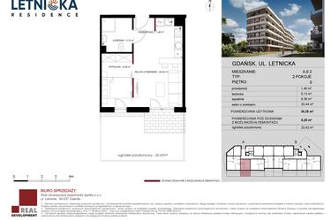 Rzut - Mieszkanie na sprzedaż 2 pokoje o powierzchni 35,35 m² - numer A.0.03 w Letnicka Residence
