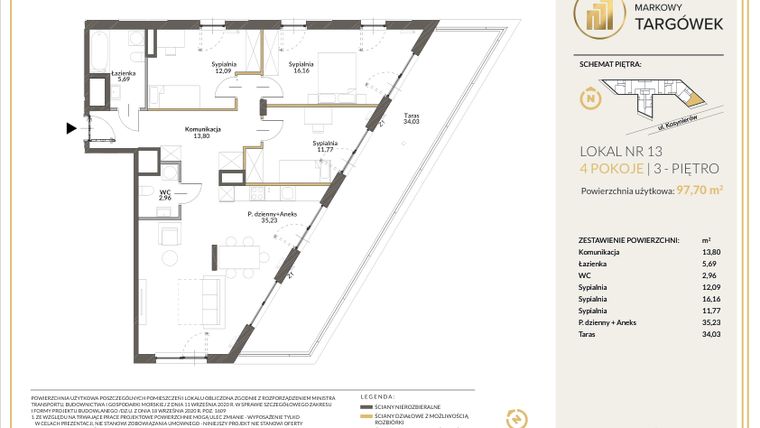 Rzut - Mieszkanie na sprzedaż 4 pokoje o powierzchni 98,05 m² - numer 13 w Markowy Targówek