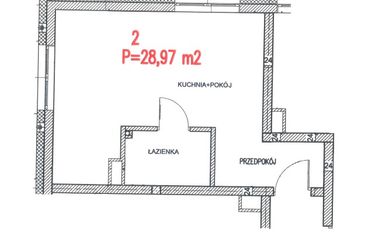 Rzut - Mieszkanie na sprzedaż 1 pokój o powierzchni 28,97 m² - numer 2 w Apartamenty Kochanowskiego