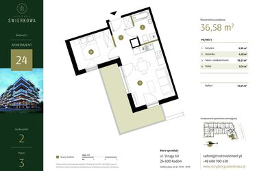 Rzut - Mieszkanie na sprzedaż 2 pokoje o powierzchni 36,58 m² - numer 24 w Rezydencja Świerkowa
