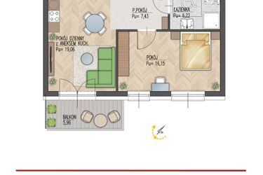 Rzut - Mieszkanie na sprzedaż 2 pokoje o powierzchni 48,86 m² - numer 32 w Enklawa Starosielce