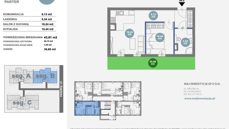 Rzut - Mieszkanie na sprzedaż 2 pokoje o powierzchni 43,61 m² - numer B0.5 w Nowy Radzionków