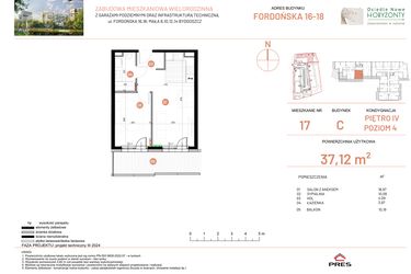 Rzut - Mieszkanie na sprzedaż 2 pokoje o powierzchni 37,12 m² - numer 16.17 w Osiedle Nowe Horyzonty etap II