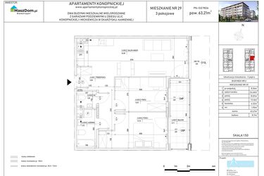 Rzut - Mieszkanie na sprzedaż 3 pokoje o powierzchni 63,21 m² - numer M-29 w Apartamenty Konopnickiej