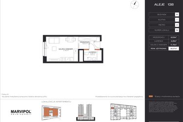 Rzut - Mieszkanie na sprzedaż 1 pokój o powierzchni 28,07 m² - numer M016 w Aleje 138