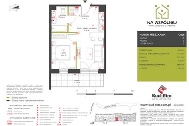 Rzut - Mieszkanie na sprzedaż 2 pokoje o powierzchni 36,67 m² - numer C26 w Na Wspólnej etap 2