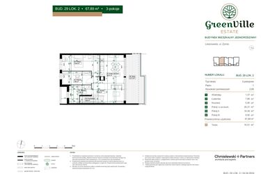Rzut - Mieszkanie na sprzedaż 3 pokoje o powierzchni 67,89 m² - numer 29.2 w Green Ville