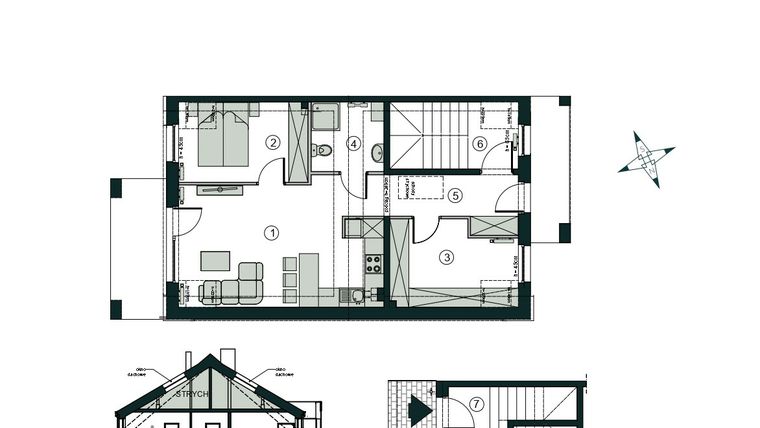 Rzut - Mieszkanie na sprzedaż 3 pokoje o powierzchni 66,43 m² - numer W2 w Aleja Wiśniowa Pogórze