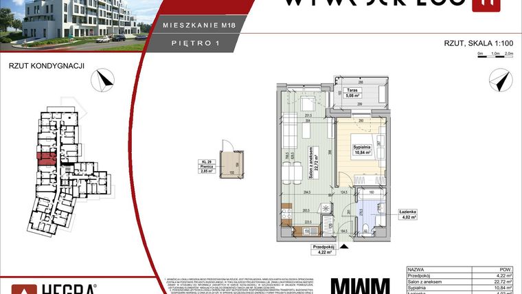 Rzut - Mieszkanie na sprzedaż 2 pokoje o powierzchni 41,8 m² - numer M18 w Apartamenty Wywrockiego 11