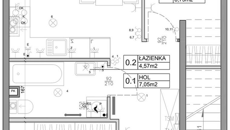 Rzut - Mieszkanie na sprzedaż 3 pokoje o powierzchni 48,03 m² - numer 27 w Manufaktura Marki 2 etap II