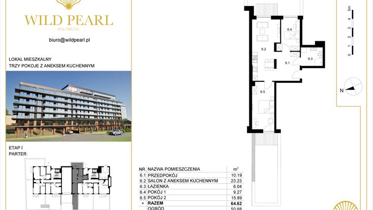 Rzut - Mieszkanie na sprzedaż 3 pokoje o powierzchni 64,62 m² - numer 0.6 w Wild Pearl