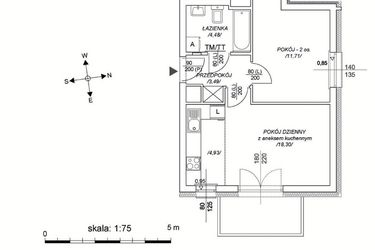 Rzut - Mieszkanie na sprzedaż 2 pokoje o powierzchni 37,98 m² - numer M78 w Osiedle Mała Dziesiąta etap II