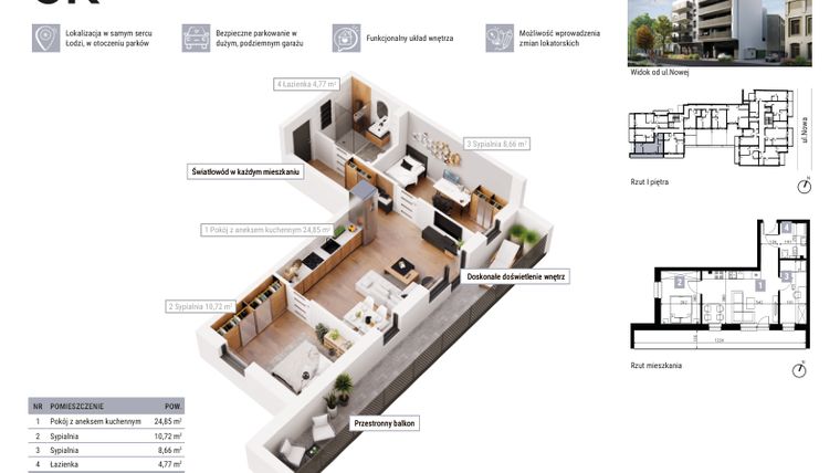 Rzut - Mieszkanie na sprzedaż 3 pokoje o powierzchni 49 m² - numer M13 w JR Nowa