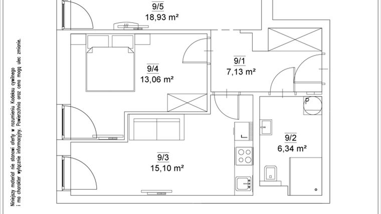 Rzut - Mieszkanie na sprzedaż 3 pokoje o powierzchni 60,56 m² - numer 9 w Osiedle Teatralne 19 - apartamenty inwestycyjne