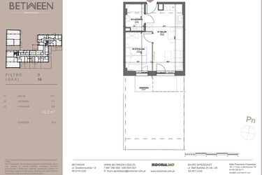 Rzut - Mieszkanie na sprzedaż 2 pokoje o powierzchni 32,2 m² - numer 58 w BETWEEN