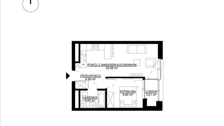 Rzut - Mieszkanie na sprzedaż 2 pokoje o powierzchni 41,3 m² - numer M60 w KrakoVska etap 2