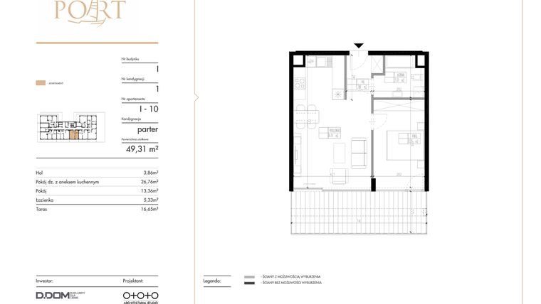Rzut - Mieszkanie na sprzedaż 2 pokoje o powierzchni 49,31 m² - numer I_10 w Warmiński Port etap V
