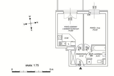 Rzut - Mieszkanie na sprzedaż 2 pokoje o powierzchni 35,27 m² - numer M61 w Osiedle Mała Dziesiąta etap II