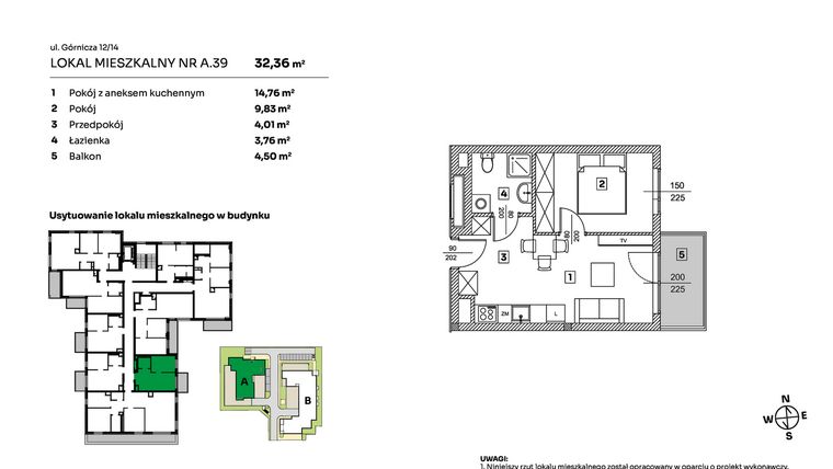 Rzut - Mieszkanie na sprzedaż 2 pokoje o powierzchni 32,36 m² - numer A.39 w Parkove Love