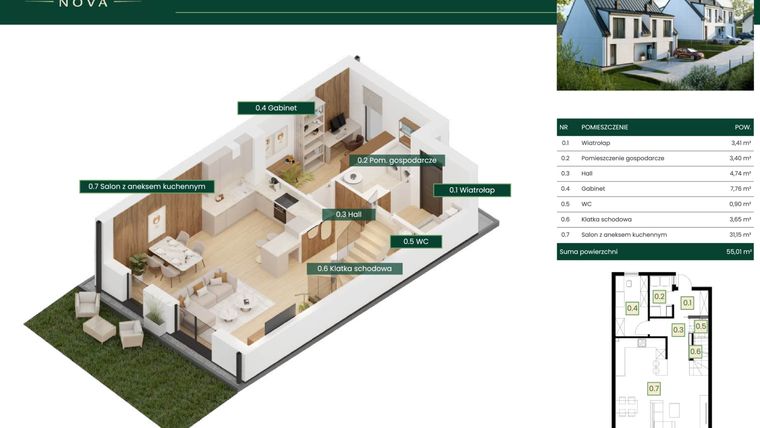 Rzut - Dom na sprzedaż 5 pokoi o powierzchni 102,8 m² - numer 1B w Borkowo Nova