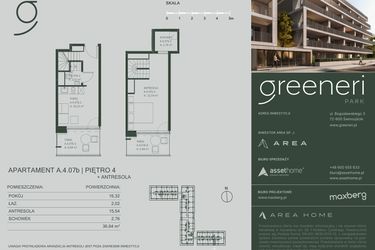 Rzut - Mieszkanie na sprzedaż 2 pokoje o powierzchni 36,64 m² - numer A.4.07b w Greeneri Park