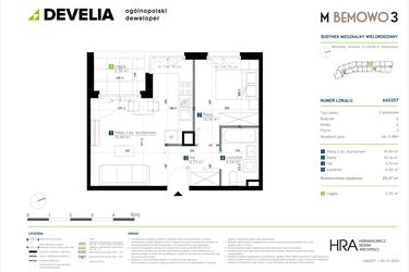 Rzut - Mieszkanie na sprzedaż 2 pokoje o powierzchni 39,37 m² - numer AA0207 w M Bemowo