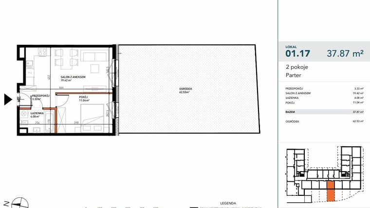 Rzut - Mieszkanie na sprzedaż 2 pokoje o powierzchni 37,72 m² - numer 01.17 w Czysta 4
