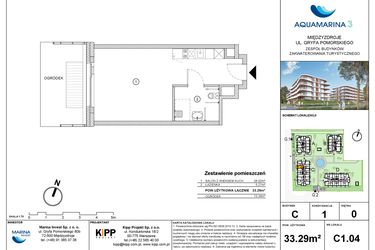 Rzut - Mieszkanie na sprzedaż 1 pokój o powierzchni 33,29 m² - numer C1.04 w Aquamarina 3