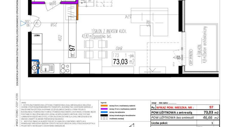 Rzut - Mieszkanie na sprzedaż 1 pokój o powierzchni 74,2 m² - numer 97 w Strumykowa
