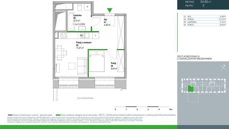 Rzut - Mieszkanie na sprzedaż 2 pokoje o powierzchni 34,82 m² - numer E.2.2.03 w Aroma Park Lofty