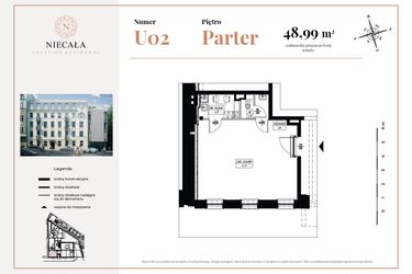 Rzut - Lokal użytkowy na sprzedaż 1 pokój o powierzchni 48,99 m² - numer U2 w Niecała Prestige Residence