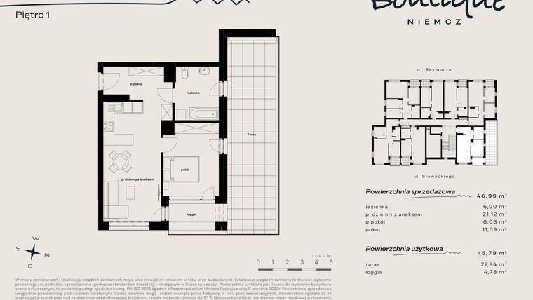Rzut - Mieszkanie na sprzedaż 3 pokoje o powierzchni 46,99 m² - numer 11 w Boutique NIEMCZ