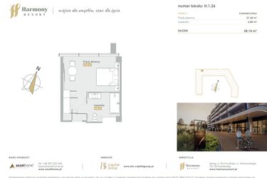 Rzut - Mieszkanie na sprzedaż 1 pokój o powierzchni 28,14 m² - numer H.1.26 w Harmony Resort