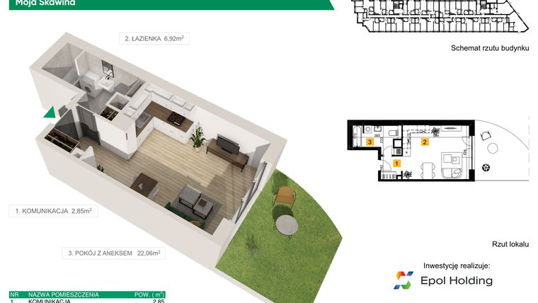 Rzut - Mieszkanie na sprzedaż 1 pokój o powierzchni 31,83 m² - numer M148 w Moja Skawina