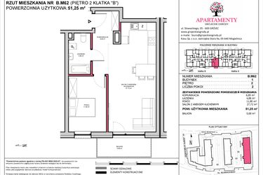 Rzut - Mieszkanie na sprzedaż 2 pokoje o powierzchni 51,25 m² - numer B.62 w Apartamenty Grójeckie Ogrody