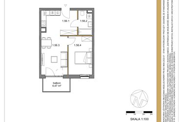Rzut - Mieszkanie na sprzedaż 2 pokoje o powierzchni 42,08 m² - numer 56 w Osiedle Sfera etap II