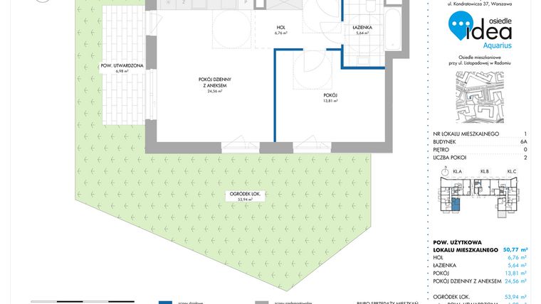 Rzut - Mieszkanie na sprzedaż 2 pokoje o powierzchni 50,77 m² - numer 6A/1 w Osiedle Idea Aquarius