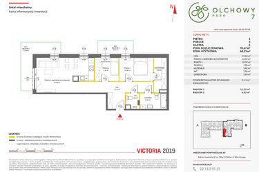 Rzut - Mieszkanie na sprzedaż 3 pokoje o powierzchni 70,67 m² - numer 71 w Olchowy Park VII
