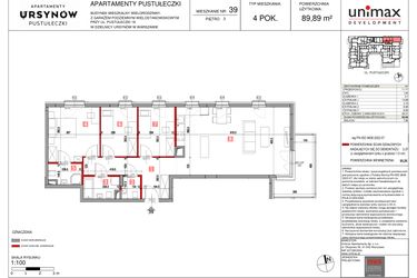 Rzut - Mieszkanie na sprzedaż 4 pokoje o powierzchni 89,89 m² - numer M39 w Apartamenty Pustułeczki