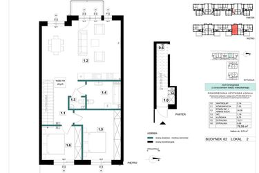 Rzut - Mieszkanie na sprzedaż 3 pokoje o powierzchni 76,58 m² - numer 62-2 w Błonie Bosco