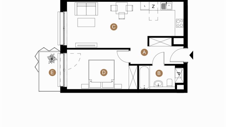 Rzut - Mieszkanie na sprzedaż 2 pokoje o powierzchni 47,64 m² - numer A-4-25 w Taczaka 5