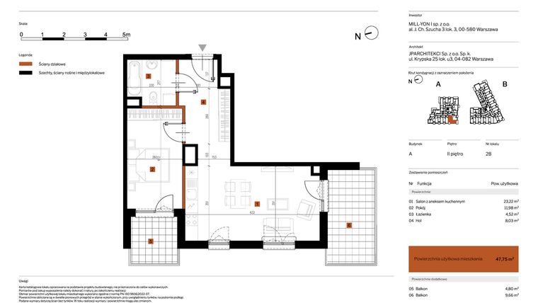 Rzut - Mieszkanie na sprzedaż 2 pokoje o powierzchni 47,75 m² - numer 28 w MY Głębocka