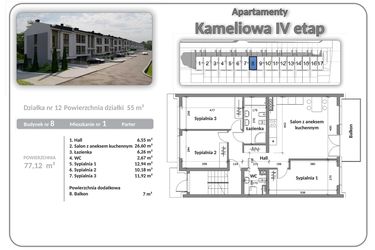 Rzut - Mieszkanie na sprzedaż 4 pokoje o powierzchni 77,12 m² - numer B08A01 w Apartamenty Kameliowa IV