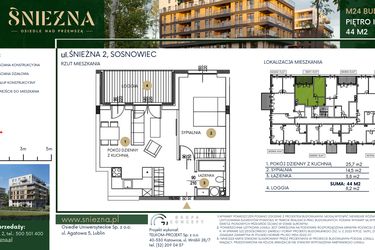 Rzut - Mieszkanie na sprzedaż 2 pokoje o powierzchni 44 m² - numer A24 w Śnieżna - Osiedle nad Przemszą