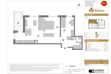 Rzut - Mieszkanie na sprzedaż 3 pokoje o powierzchni 51,49 m² - numer S5 w Wille Biskupin Etap 2.1