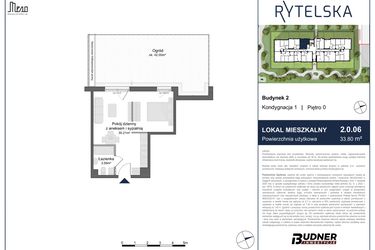 Rzut - Mieszkanie na sprzedaż 1 pokój o powierzchni 33,8 m² - numer 2.0.06 w Rytelska