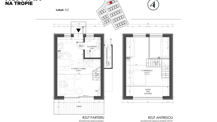 Rzut - Dom na sprzedaż 3 pokoje o powierzchni 49,8 m² - numer A2 w Sea House Wicie