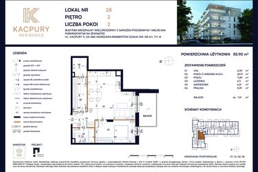 Rzut - Mieszkanie na sprzedaż 2 pokoje o powierzchni 55,9 m² - numer M28 w Kacpury Residence
